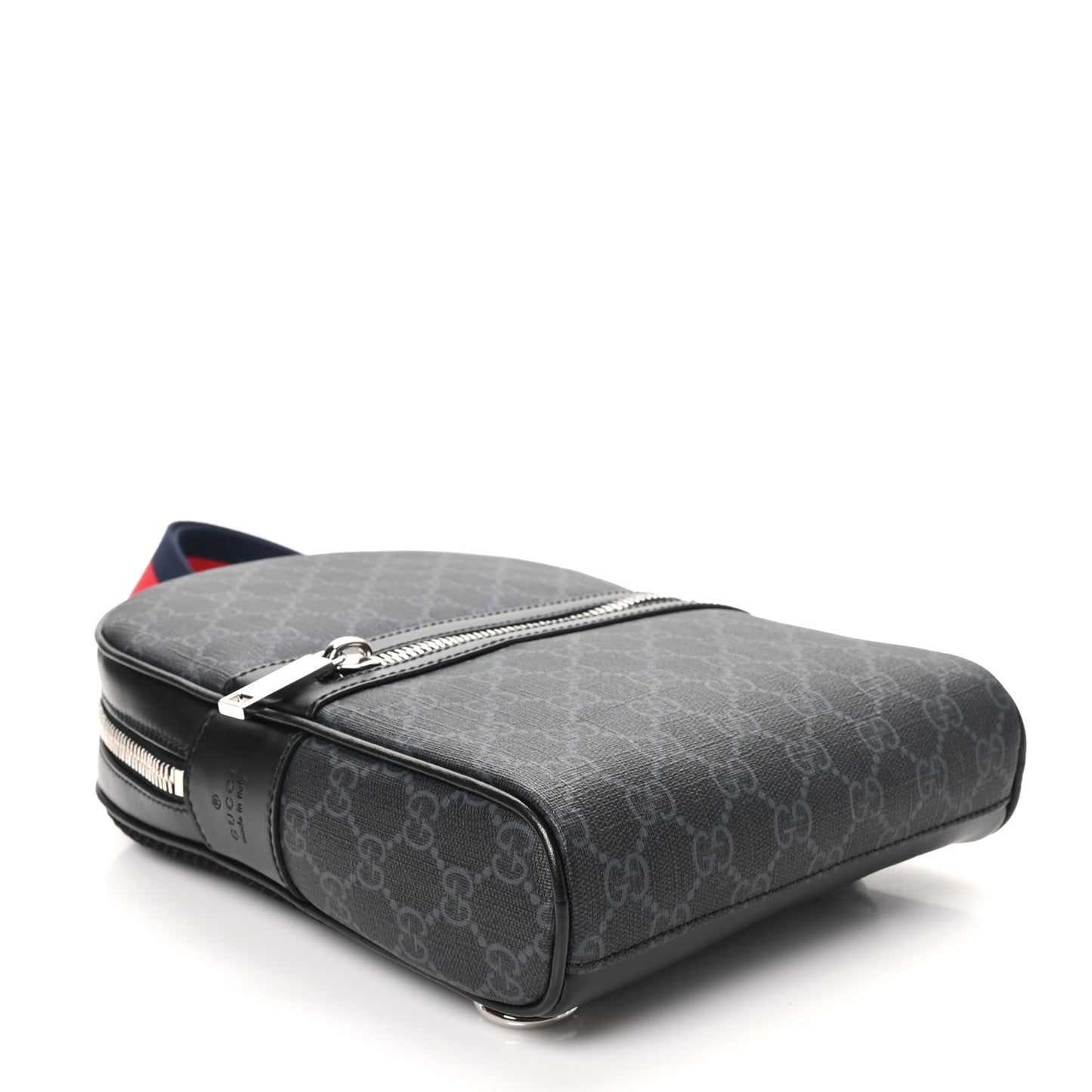 GG Supreme Monogram Calfskin Web Sling Backpack Black Grey