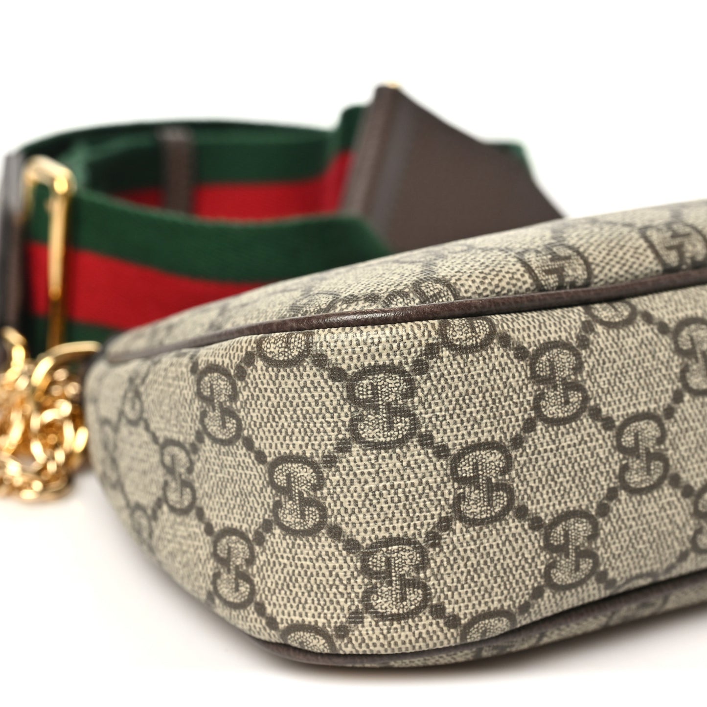GG Supreme Monogram Textured Dollar Calfskin Web Small Ophidia GG Handbag Beige Ebony New Acero