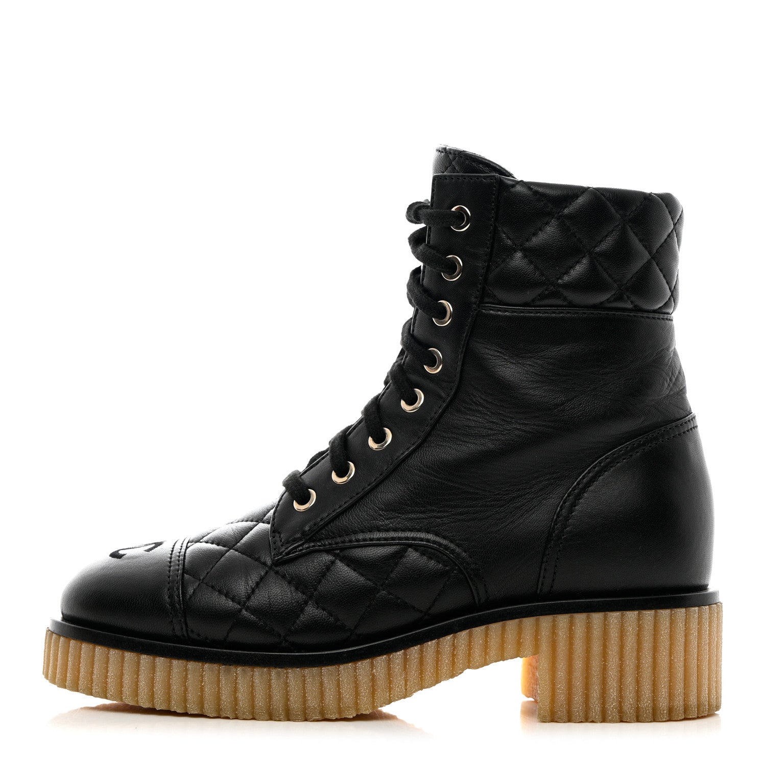 Chanel Calfskin Quilted CC Combat Boots 36 Black 1 of 13