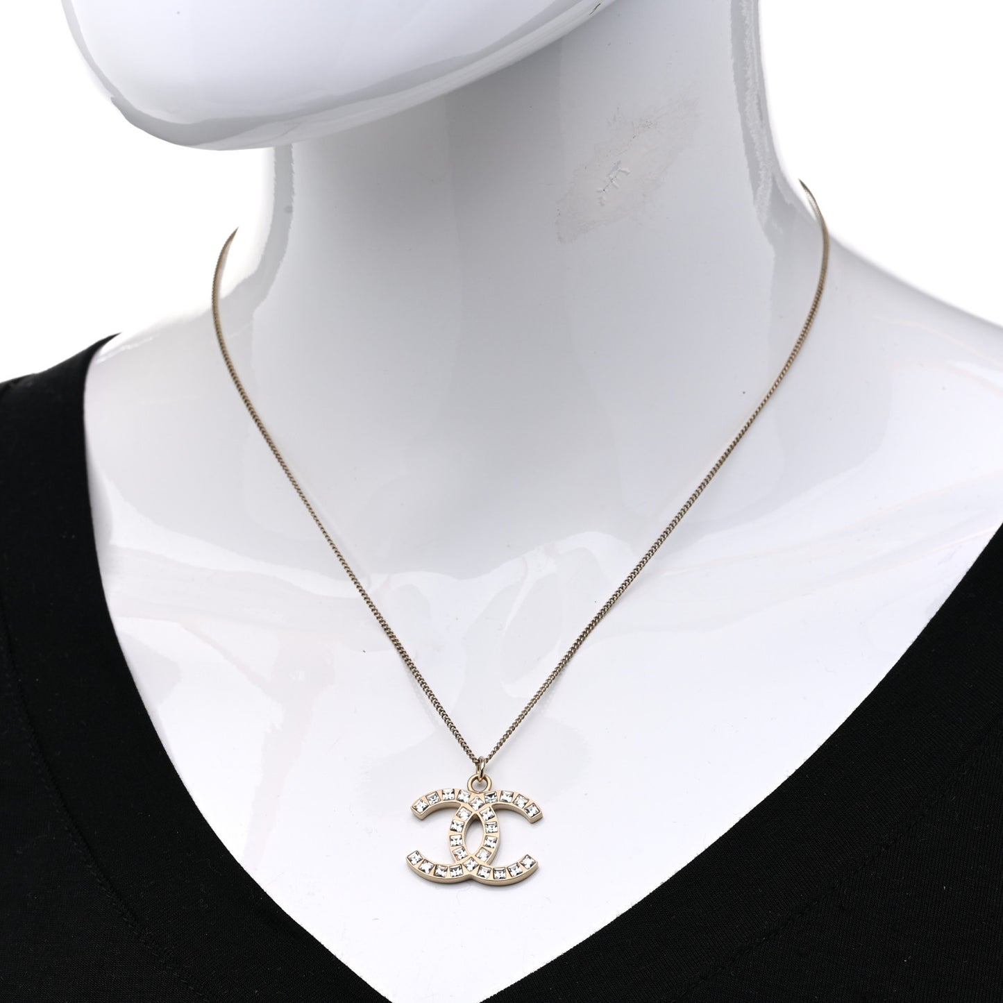 Baguette Crystal CC Necklace Light Gold