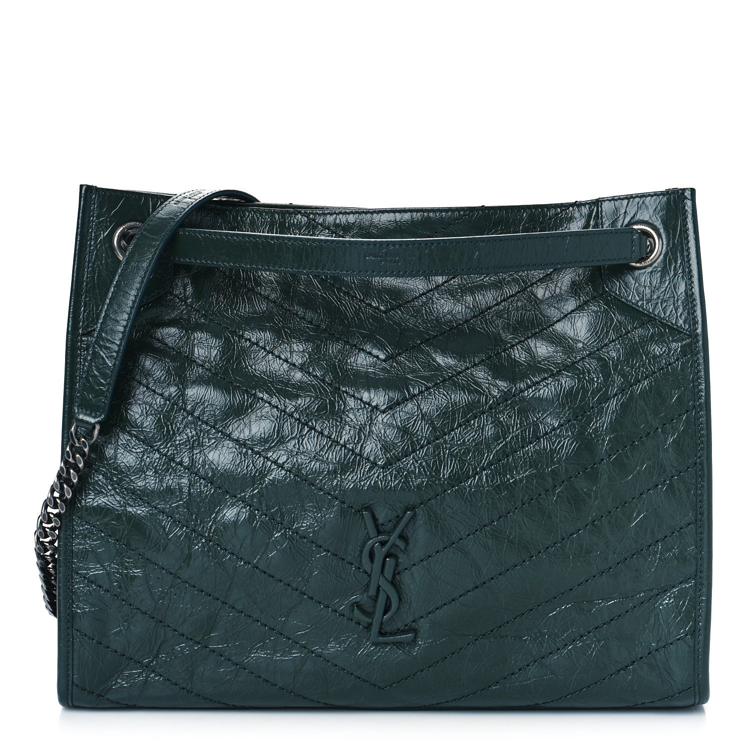 Saint Laurent Crinkled Calfskin Matelasse Monogram Medium Niki Shopper Tote New Vert 1 of 8