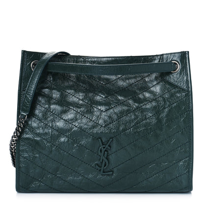 Saint Laurent Crinkled Calfskin Matelasse Monogram Medium Niki Shopper Tote New Vert 1 of 8