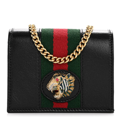 Gucci Calfskin Web Rajah Chain Card Case Wallet Black 1 of 11