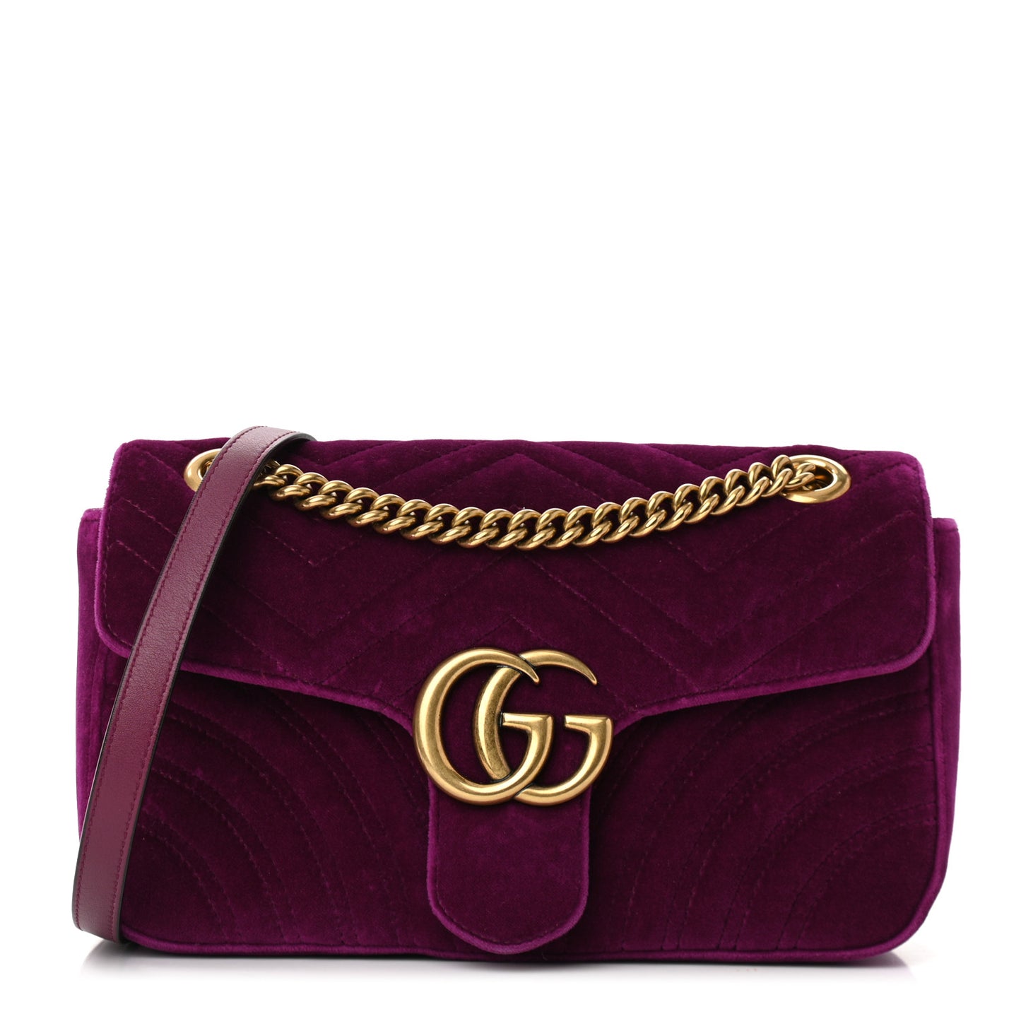 Velvet Matelasse Small GG Marmont Shoulder Bag Fuchsia Violet Cyclamen