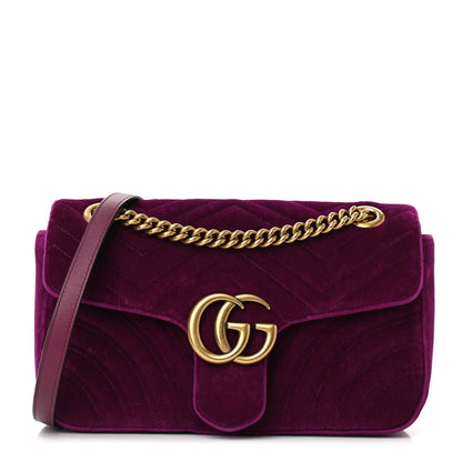Gucci Velvet Matelasse Small GG Marmont Shoulder Bag Fuchsia Violet Cyclamen 1 of 10