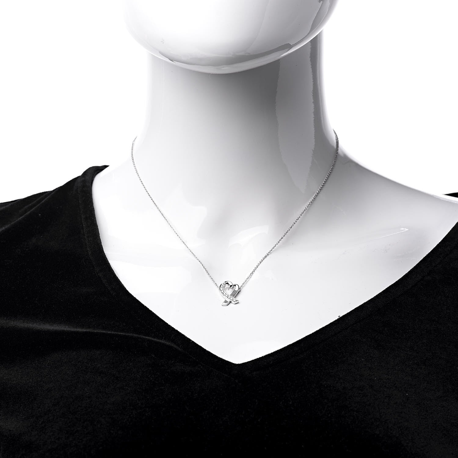 Tiffany 18K White Gold Diamond Small Paloma Picasso Loving Heart Necklace 2 of 8