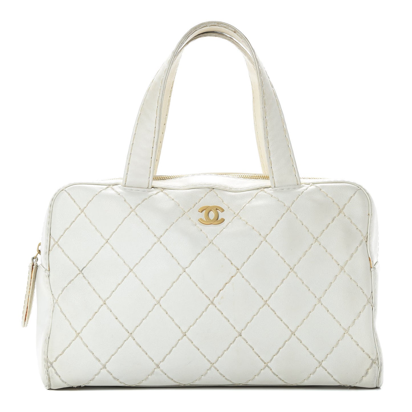 Calfskin Wild Stitch Top Handle Bag White