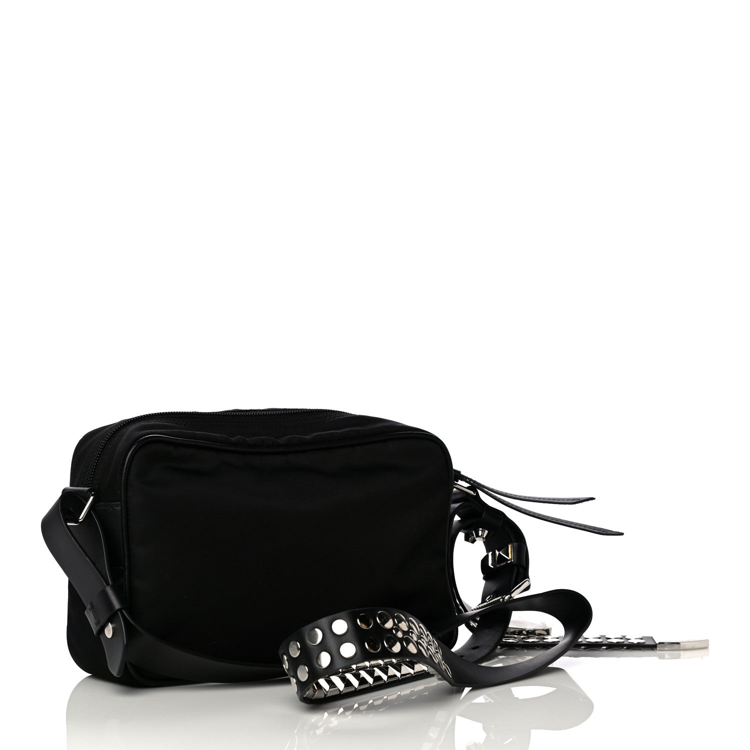 Prada Tessuto Nylon Studded New Vela Shoulder Bag Black 2 of 9