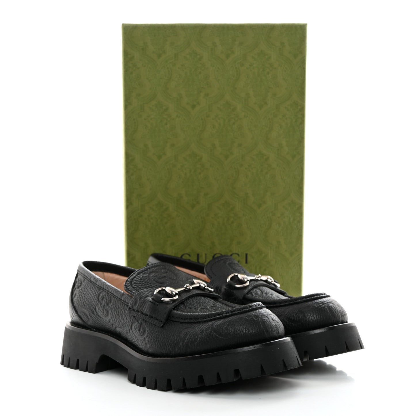 Piuma Calfskin Embossed Womens Platform Lug Sole Loafers 39.5 Black