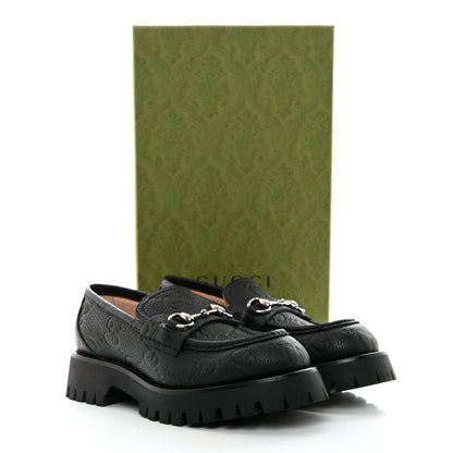 Gucci Piuma Calfskin Embossed Womens Platform Lug Sole Loafers 39.5 Black 9 of 9