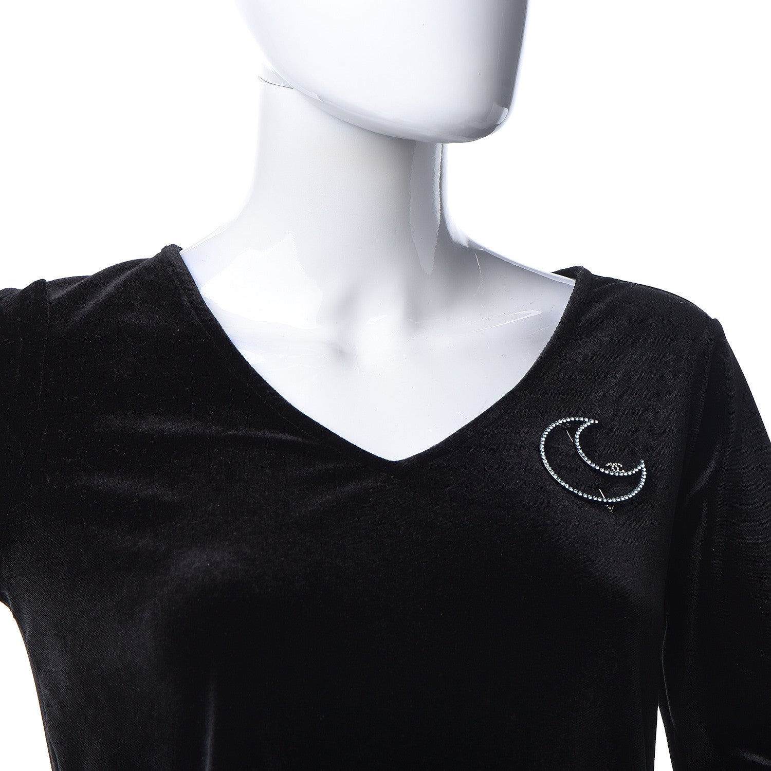 Chanel Crystal CC Moon Brooch Blue Silver 2 of 5