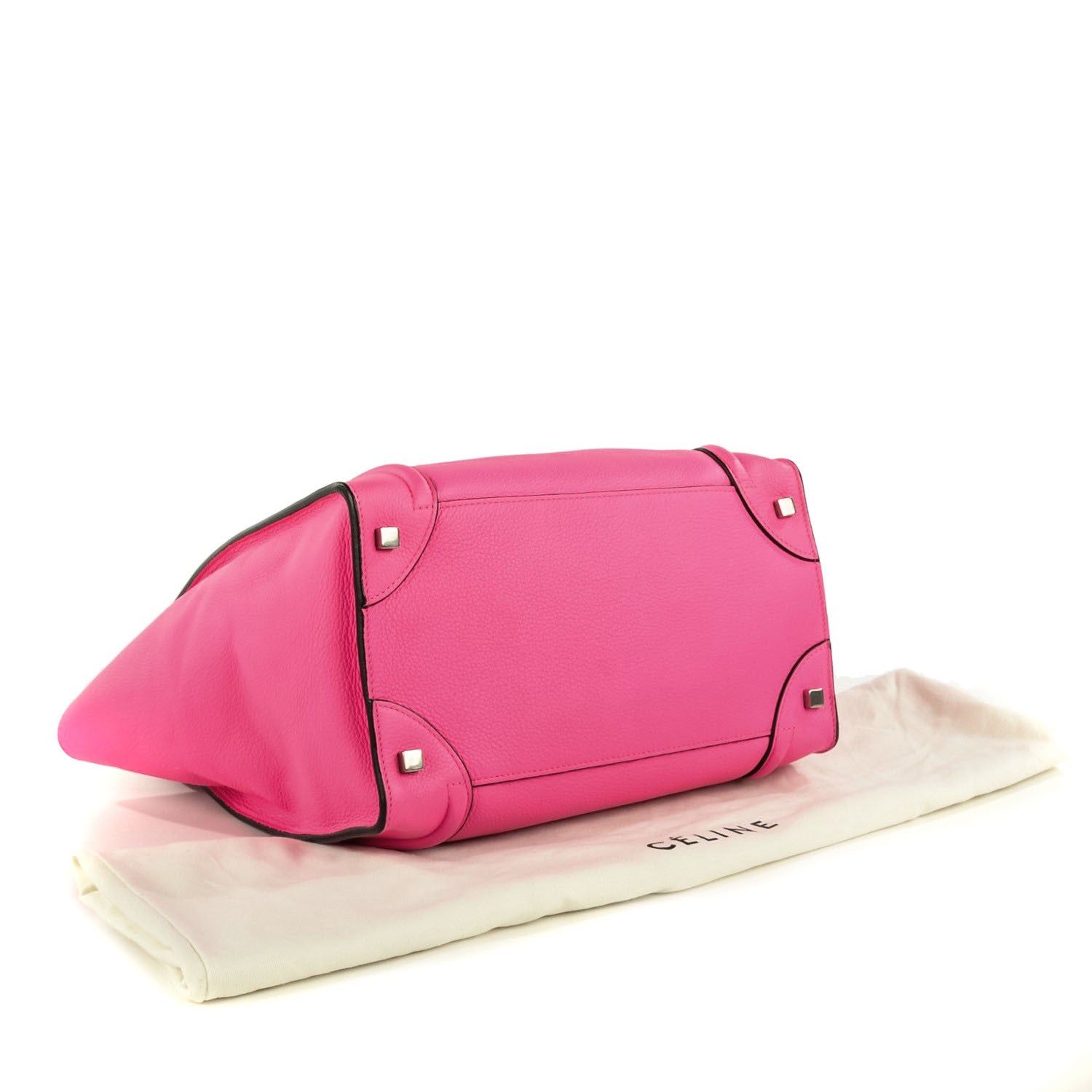 Celine Drummed Calfskin Mini Luggage Fluo Pink 4 of 9