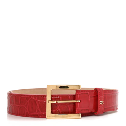 Chanel Crocodile Embossed Calfskin Belt 85 34  Red Gold 1 of 6