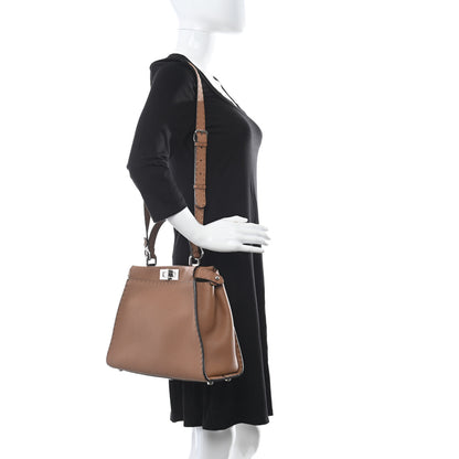 Fendi Cuoio Romano Selleria Bi-Color Medium Peekaboo Iconic Satchel Mou Deserto 2 of 16