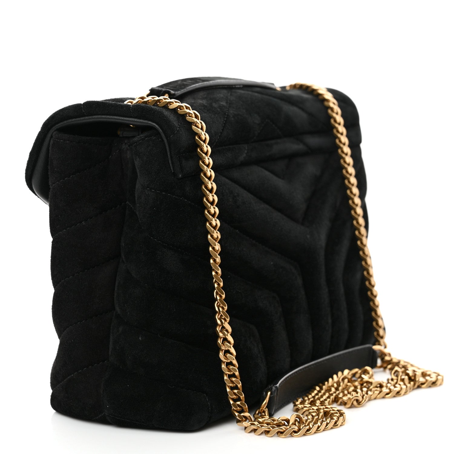 Saint Laurent Suede Calfskin Y Quilted Monogram Small Loulou Chain Satchel Black 3 of 13