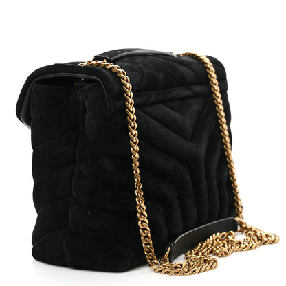 Saint Laurent Suede Calfskin Y Quilted Monogram Small Loulou Chain Satchel Black 3 of 13