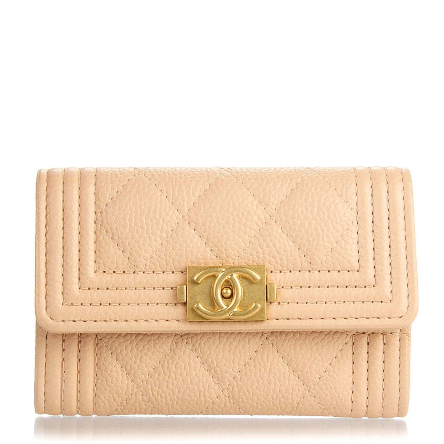 Chanel Caviar Quilted Boy Card Holder Wallet Beige Clair 1 of 7