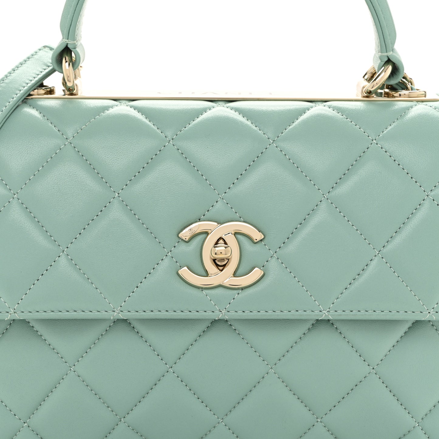 Lambskin Quilted Small Trendy CC Flap Dual Handle Bag Turquoise