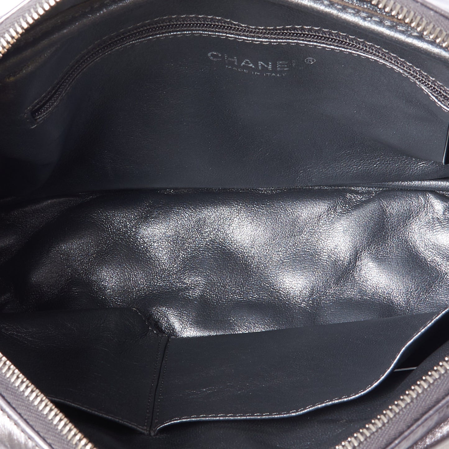 Metallic Aged Calfskin Quilted Medium Reissue Camera Case Dark Silver
