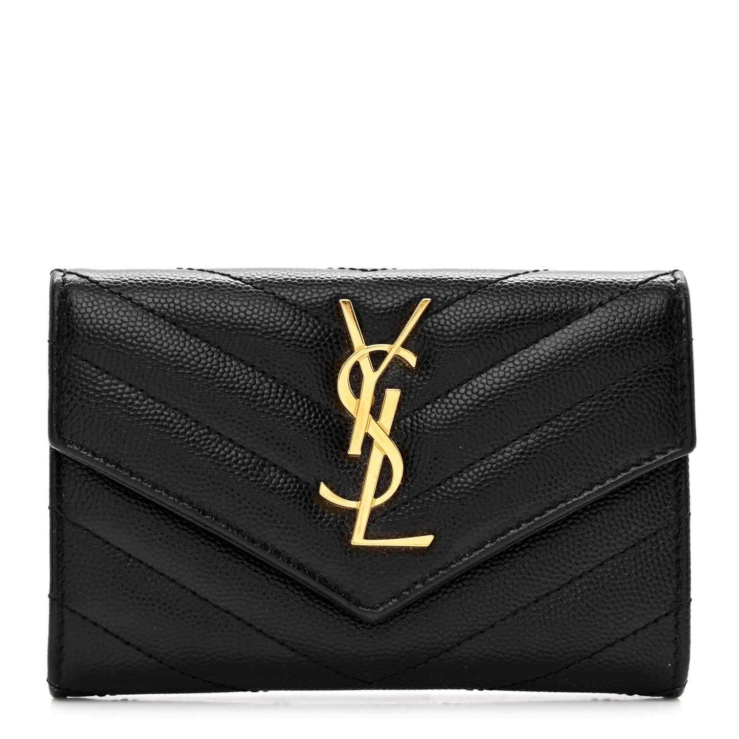 Grain De Poudre Matelasse Chevron Small Monogram Envelope Wallet Black