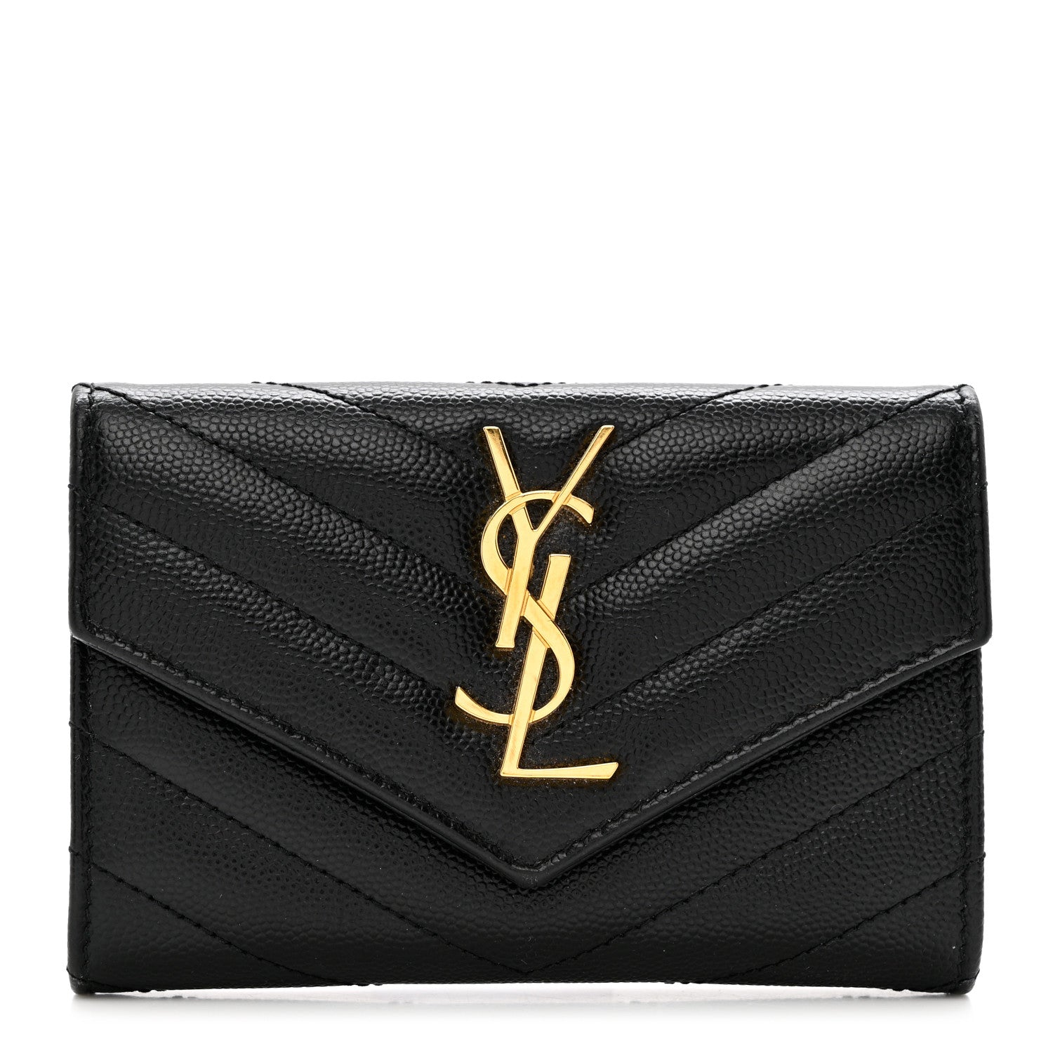 Saint Laurent Grain De Poudre Matelasse Chevron Small Monogram Envelope Wallet Black 1 of 6