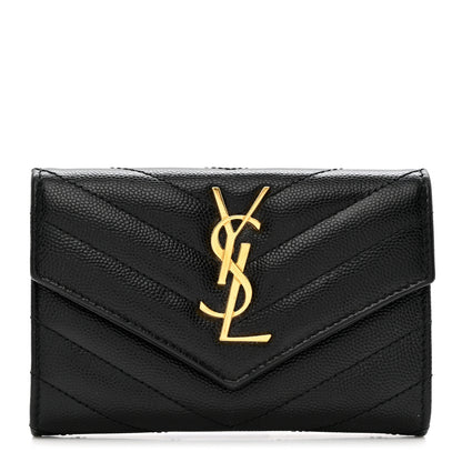 Saint Laurent Grain De Poudre Matelasse Chevron Small Monogram Envelope Wallet Black 1 of 6