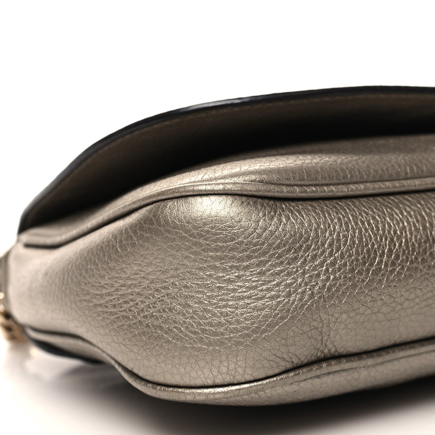 Metallic Pebbled Calfskin Medium Soho Flap Crossbody New Golden Beige