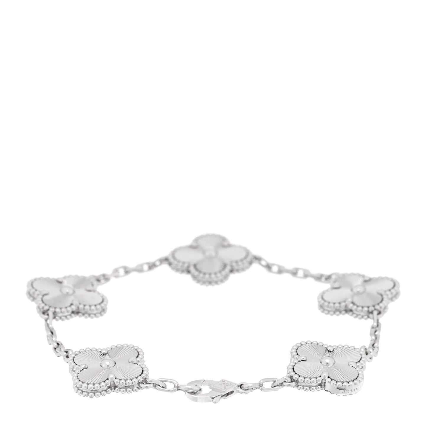 18K White Gold 5 Motifs Guilloche Vintage Alhambra Bracelet