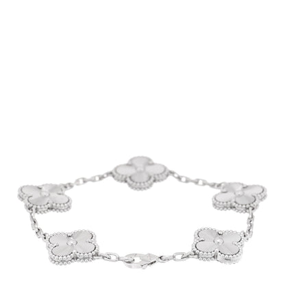 Van Cleef & Arpels 18K White Gold 5 Motifs Guilloche Vintage Alhambra Bracelet 2 of 4