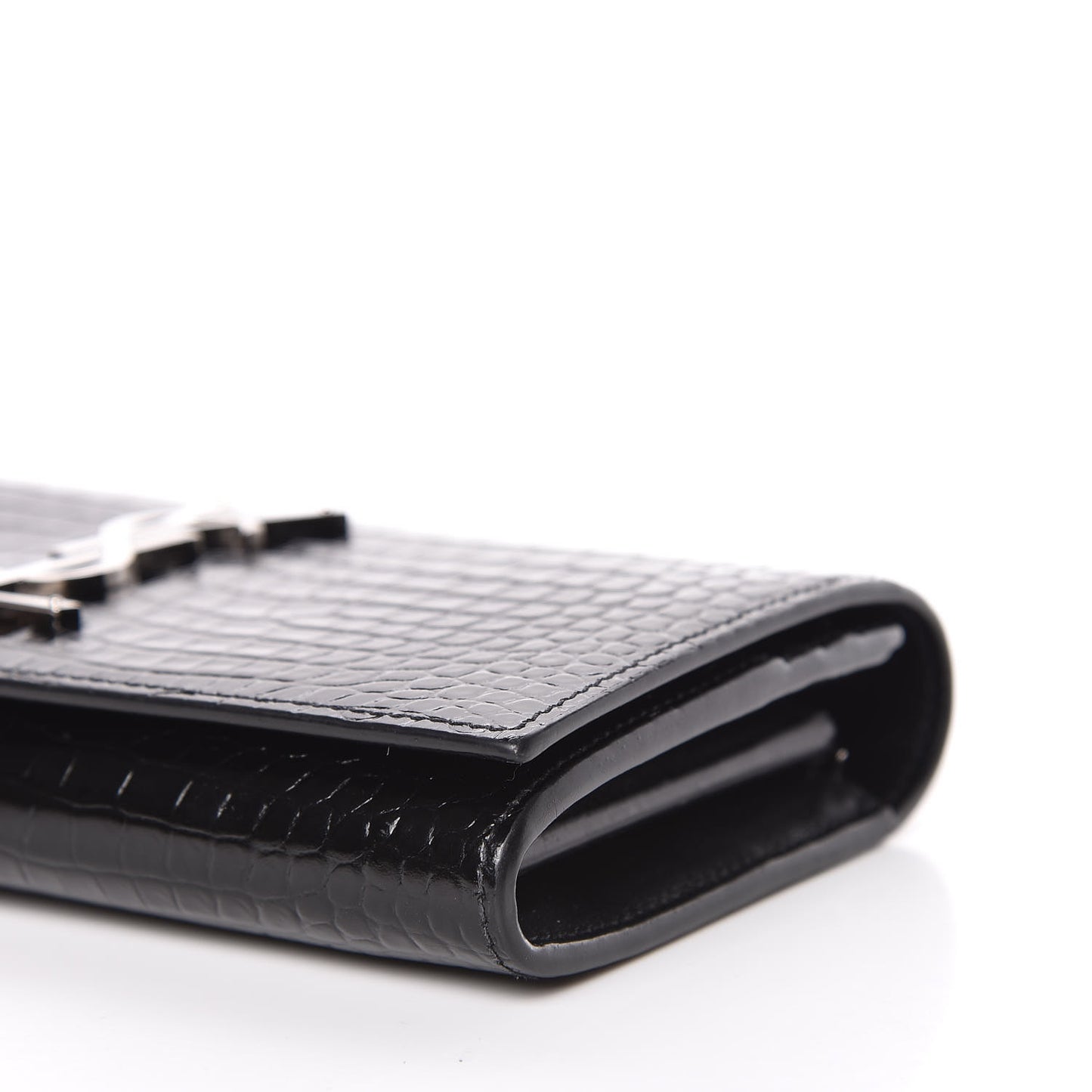 Calfskin Crocodile Embossed Classic Monogram Cassandre Wallet Black