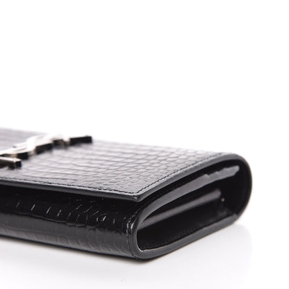 Saint Laurent Calfskin Crocodile Embossed Classic Monogram Cassandre Wallet Black 6 of 12