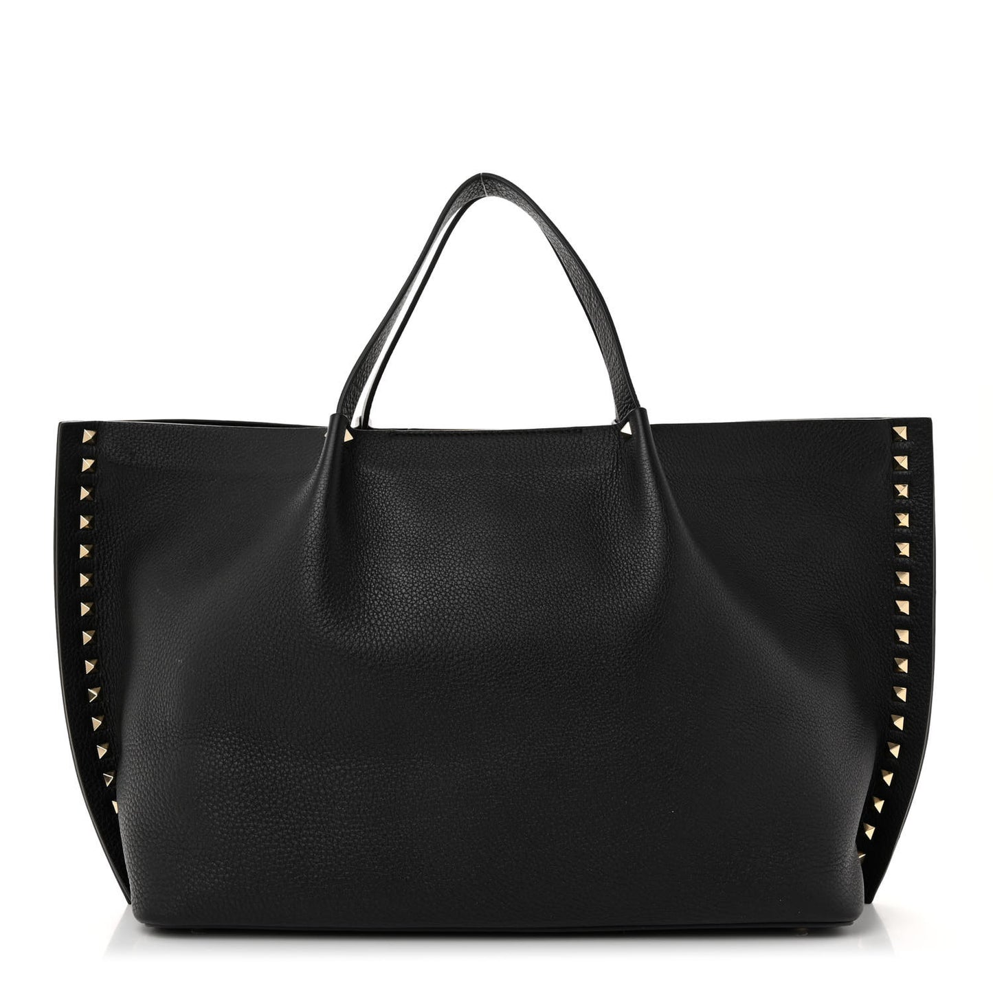 Grained Calfskin Rockstud Shoulder Tote Black