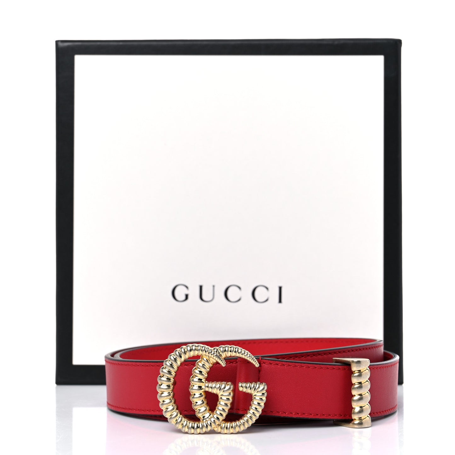Moon Calfskin Torchon Double G 25mm Belt 85 34 Hibiscus Red