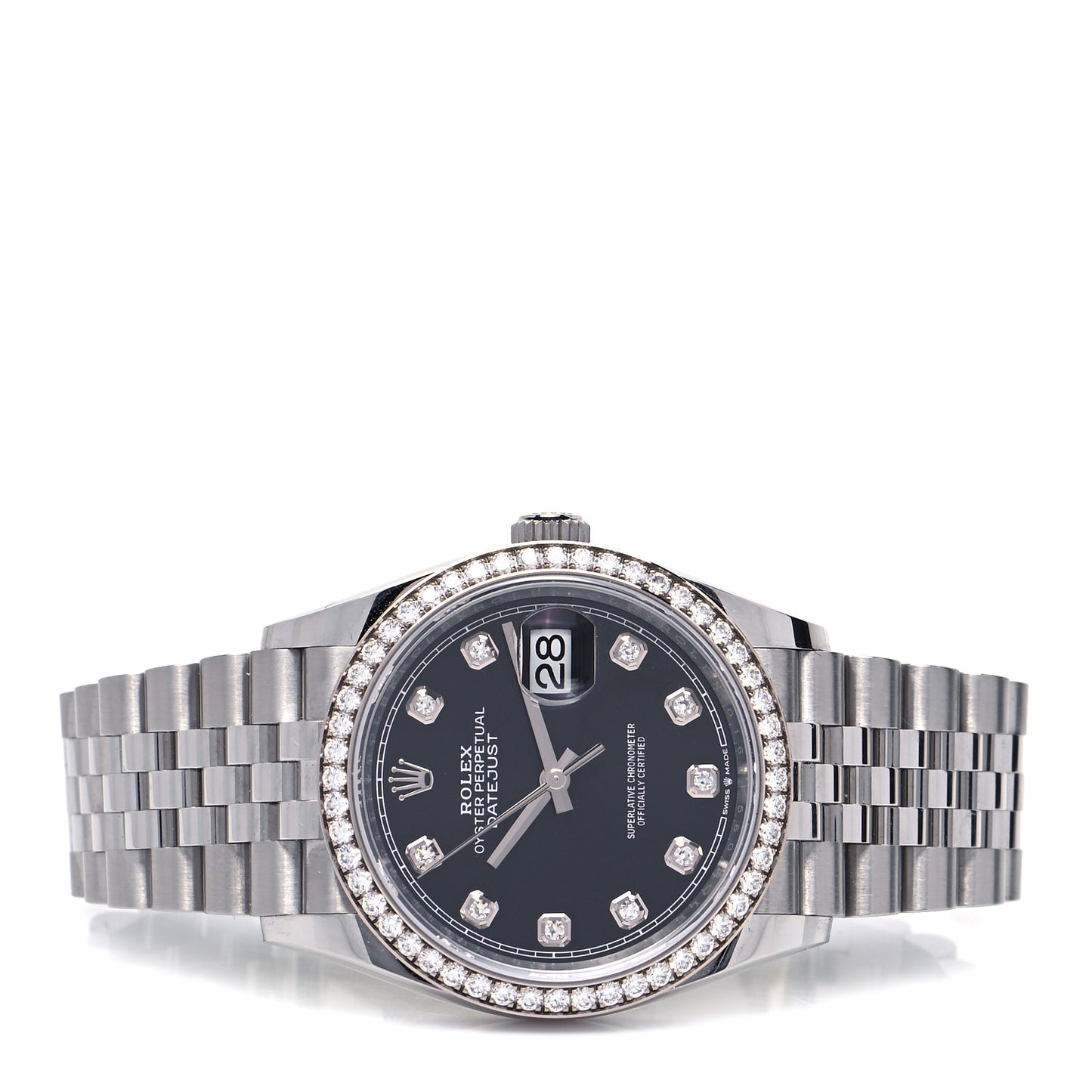Stainless Steel 18K White Gold Diamond 36mm Oyster Perpetual Datejust Watch Black 126284RBR