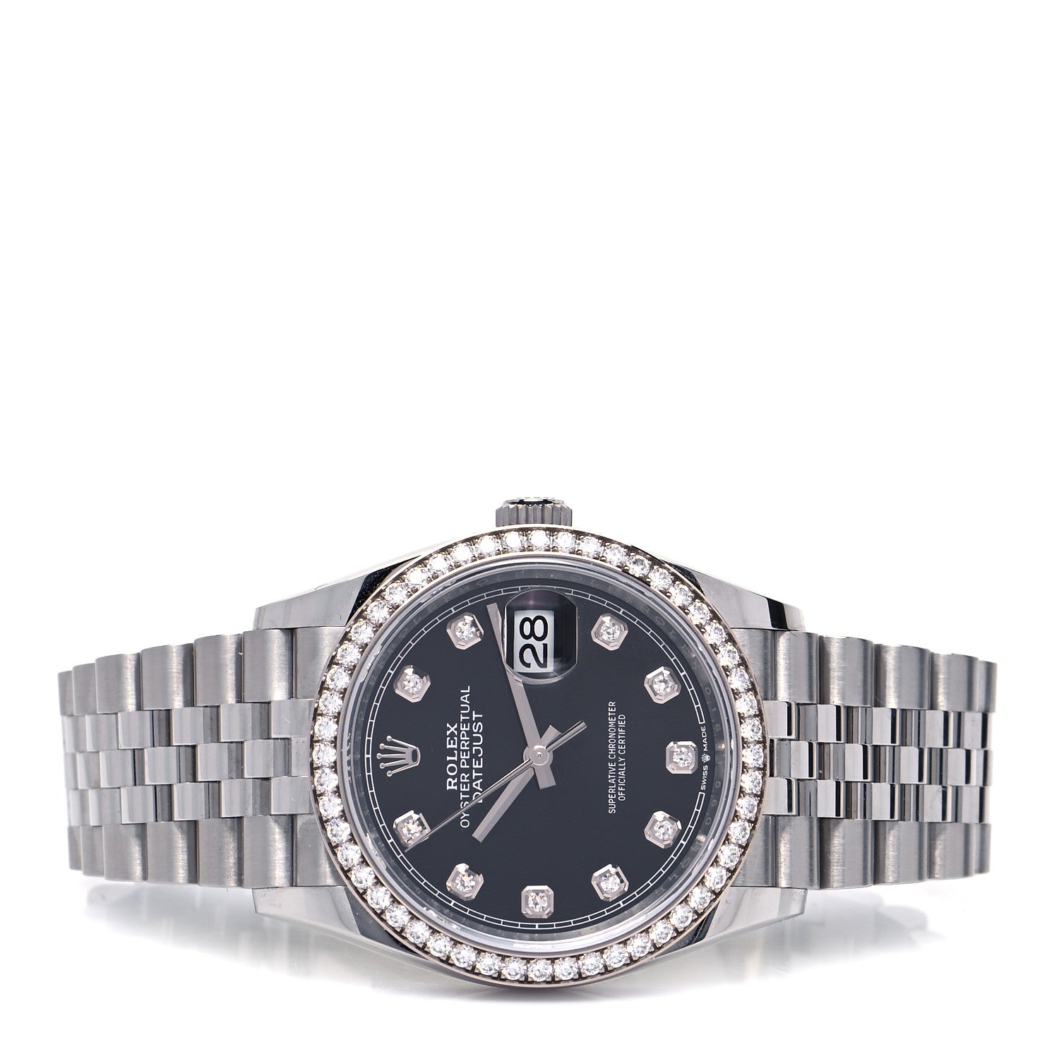 Rolex Stainless Steel 18K White Gold Diamond 36mm Oyster Perpetual Datejust Watch Black 126284RBR 2 of 5