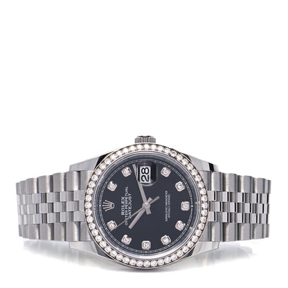 Rolex Stainless Steel 18K White Gold Diamond 36mm Oyster Perpetual Datejust Watch Black 126284RBR 2 of 5