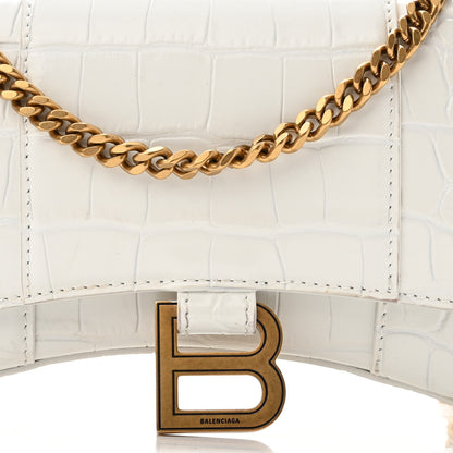 Balenciaga Shiny Calfskin Crocodile Embossed Hourglass Chain Bag White 7 of 9