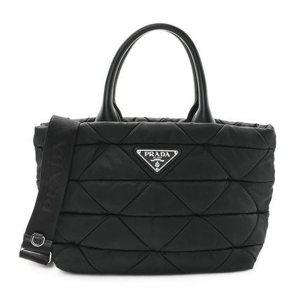 Prada Re-Nylon Nappa Triangle Quilted Padded Small Double Handled Zip Tote Black 1 of 9