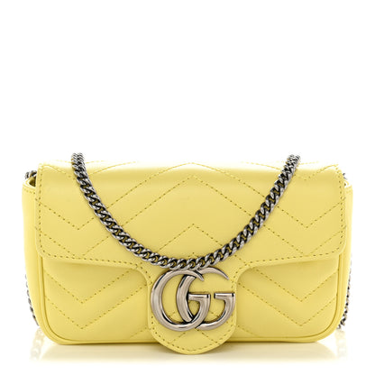 Gucci Calfskin Matelasse Super Mini GG Marmont Shoulder Bag Banana 1 of 10
