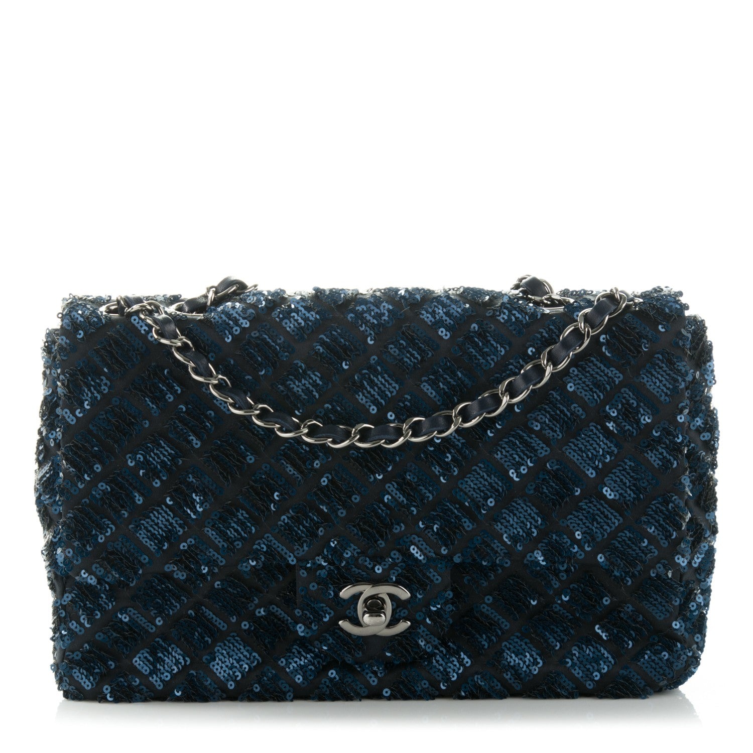 Chanel Satin Sequin Medium Classic Flap Blue 1 of 8
