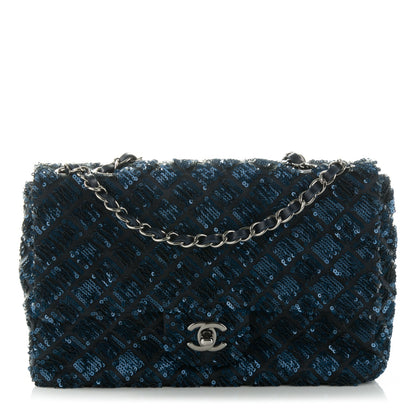 Chanel Satin Sequin Medium Classic Flap Blue 1 of 8