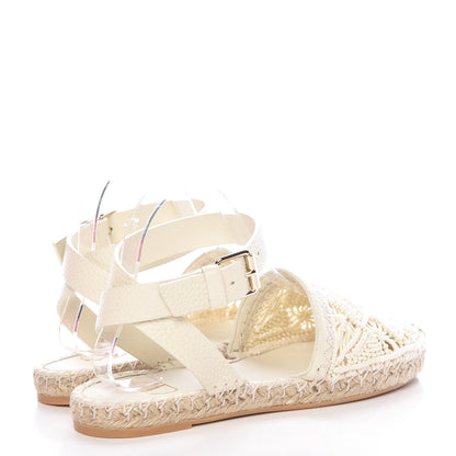 Valentino Garavani Calfskin Macrame Marrakech Ankle Strap Espadrilles 37 Ivory 4 of 8