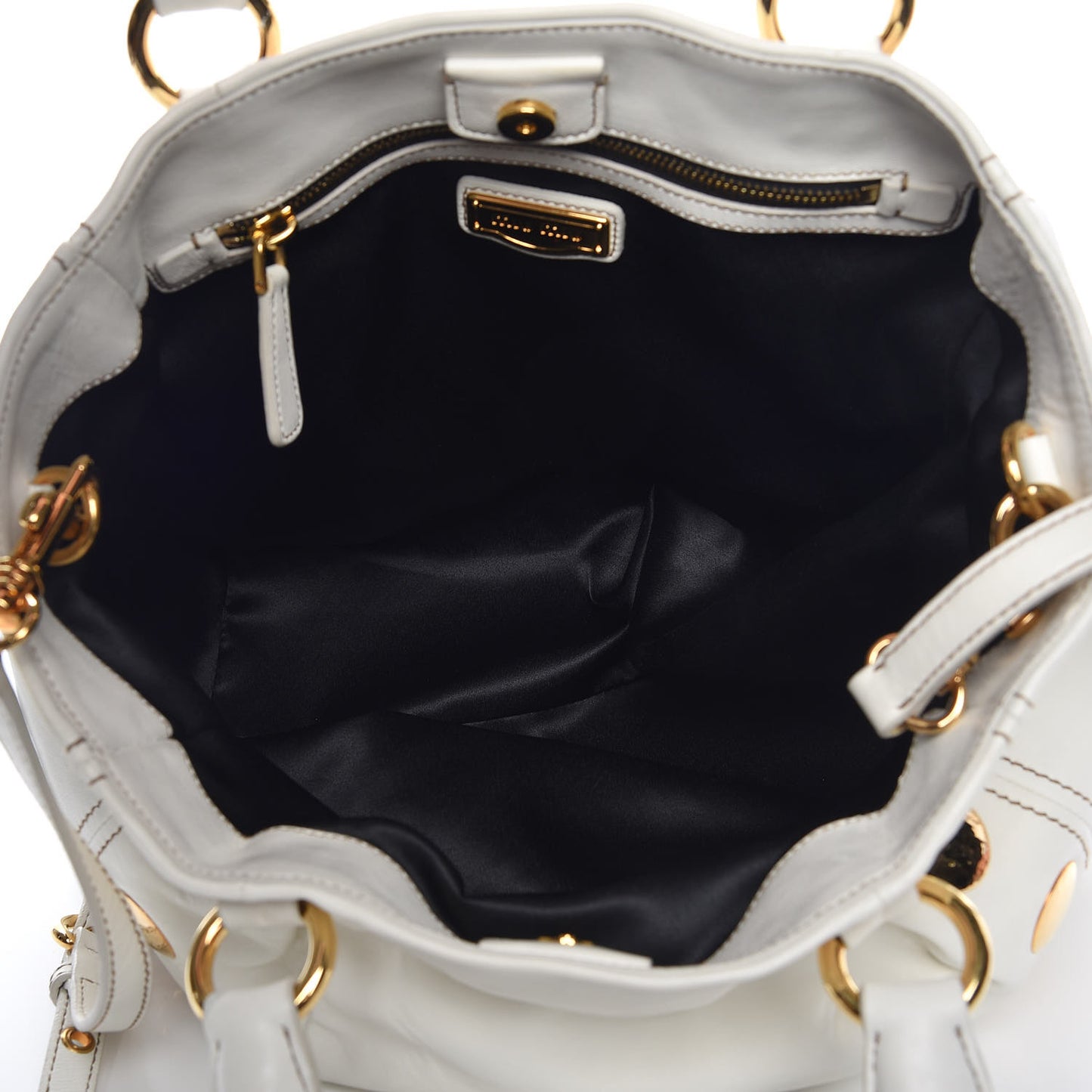 Soft Calfskin Hammered Stud Shopping Tote White