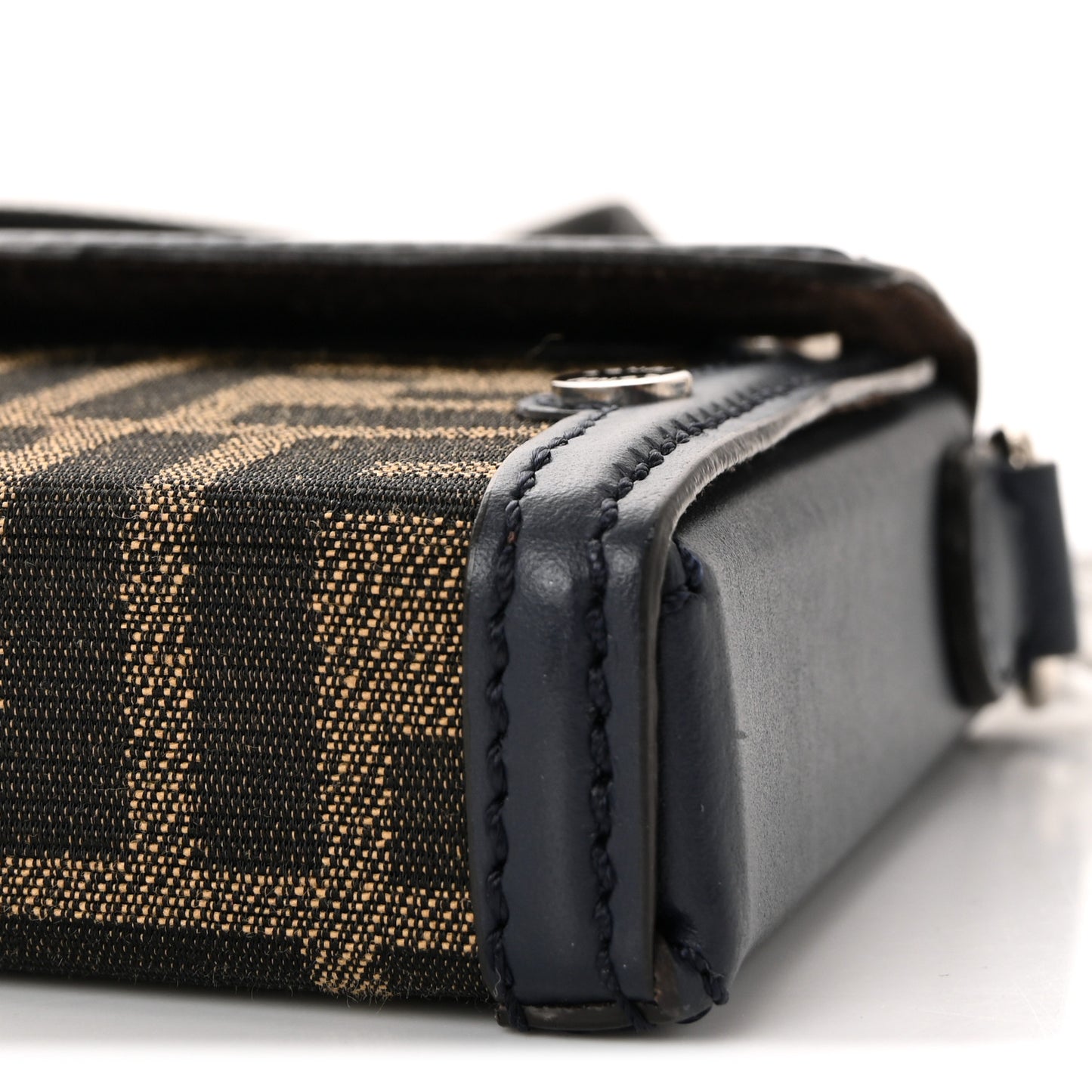 Recycled Fabric Jacquard Vitello King FF 1974 Baguette Soft Trunk Phone Pouch Tobacco Moro Notte