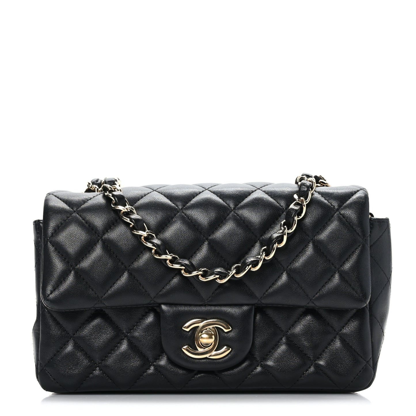 Lambskin Quilted Mini Rectangular Flap Black