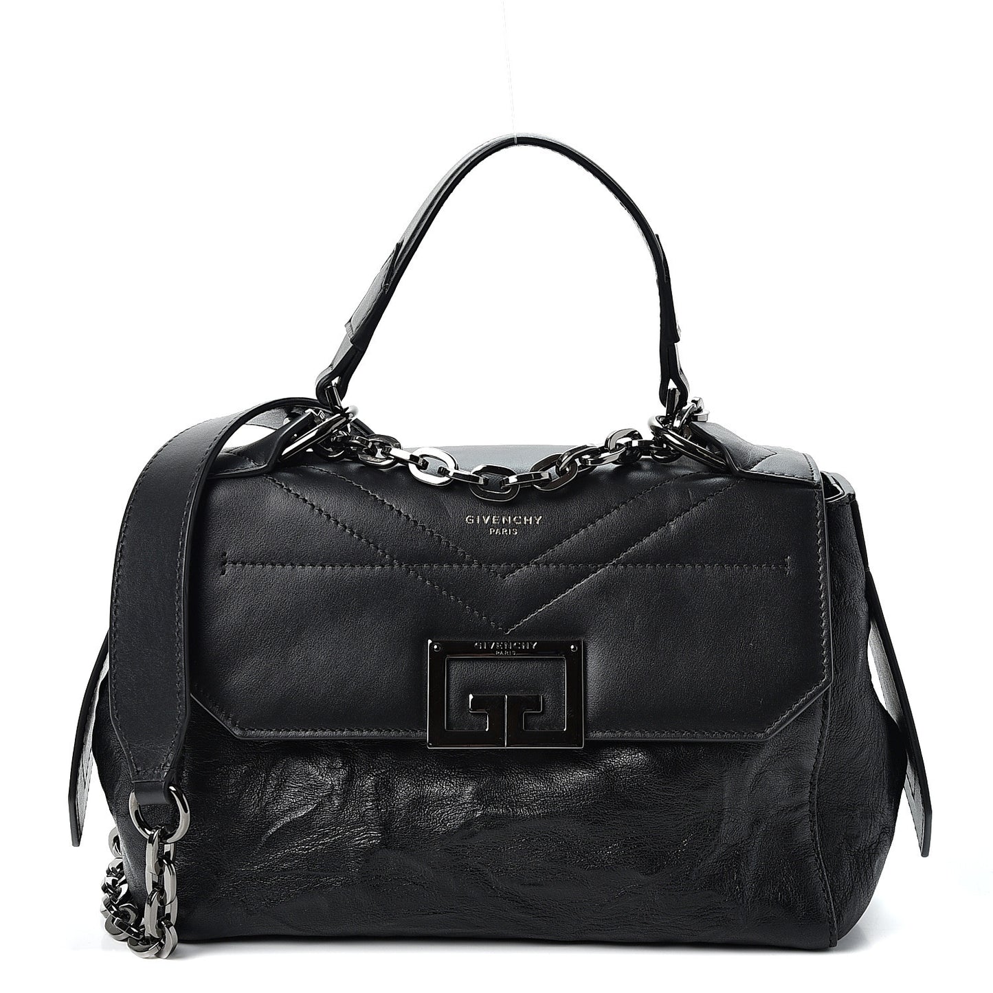 Crinkled Patent Calfskin Small ID Flap Black