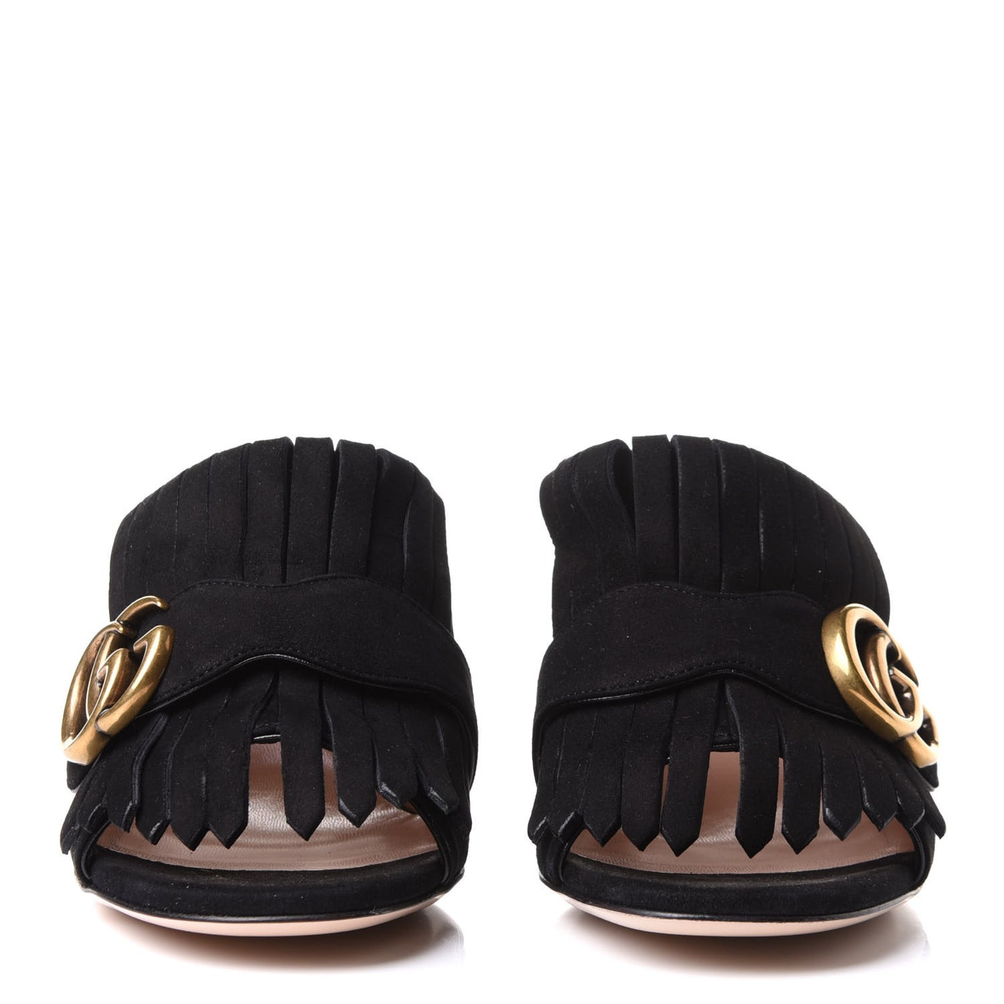 Kid Scamosciato GG Marmont Fringe 75mm Slide Sandals 35.5 Black