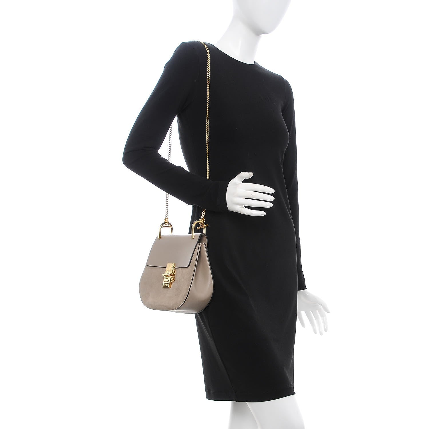 Chloe Suede Smooth Calfskin Drew Shoulder Bag Motty Grey 2 of 10
