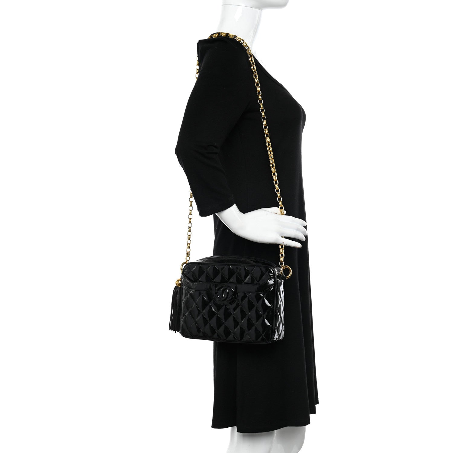 Chanel Patent Quilted Tassel Camera Case Black 2 of 11