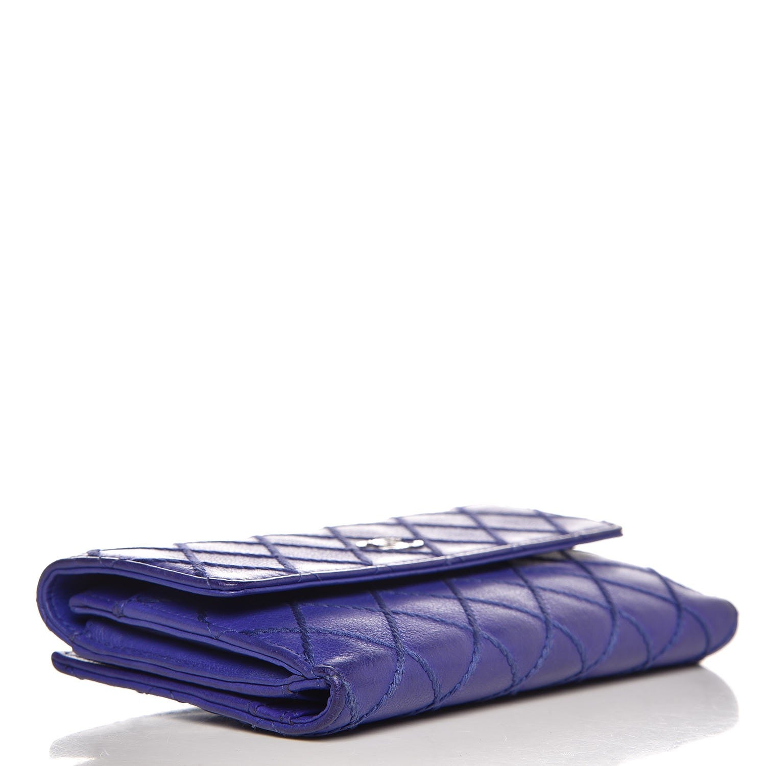 Chanel Calfskin Stitched Fancy CC Long Double Wallet Blue 4 of 12
